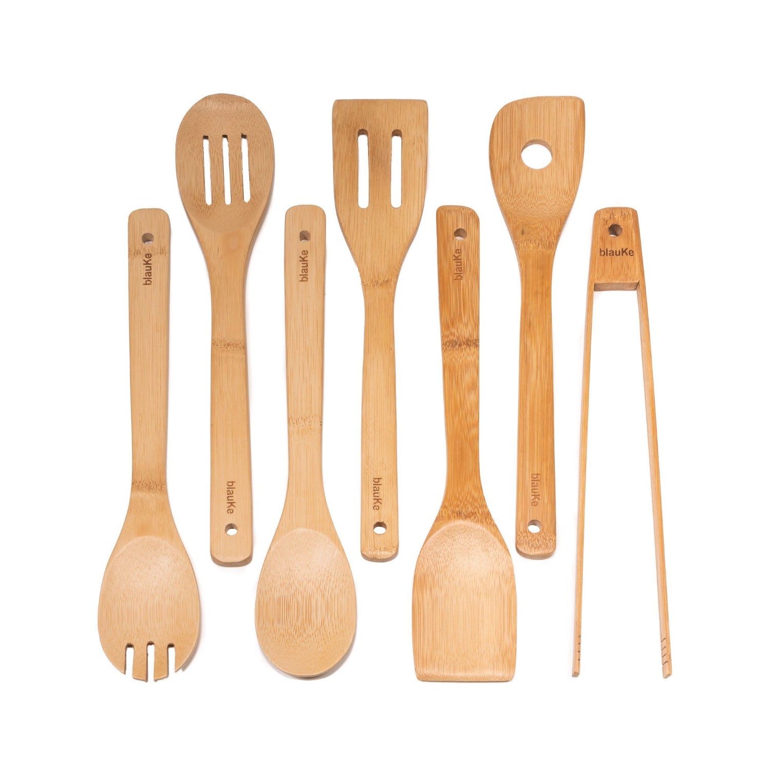 Wooden Spoons for Cooking 7-Pack - Bamboo Kitchen Utensils Set for Nonstick Cookware
