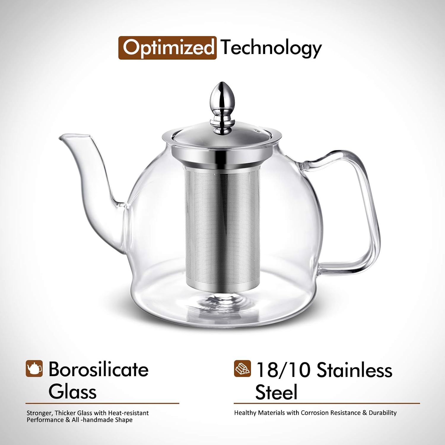 HIWARE 1000ml Glass Teapot with Removable Infuser, Stovetop Safe Tea Kettle, Blooming and Loose Leaf Tea Maker Set